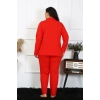 Kadın Büyük Beden Pamuklu Cepli Düğmeli Kırmızı Pijama Takım