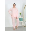 Kadın Büyük Beden Uzun Kol Penye Pijama Takımı Pembe