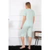 Kadın Büyük Beden Viscon Su Yeşili Kapri Pijama Takım