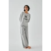 Kadın Gri Balık Burcu Oversize 2 İplik Eşofman Ev Giyim Takımı