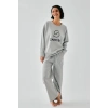 Kadın Gri Yengeç Burcu Oversize 2 İplik Eşofman Ev Giyim Takımı