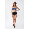 Kadın Straplez Mavi Yüksek Bel Bikini Takımı