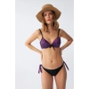 Kadın Yandan Bağlamalı Yarım Destekli Fiyonklu Alt Üst Bikini Takım Mor