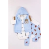 Lenaca Bear Nakışlı Yelekli 3lü Erkek Bebek Takımı