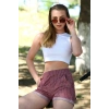 Şort Crop Bordo Takım