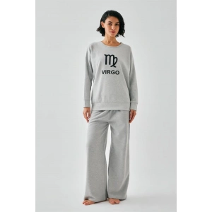 Kadın Gri Başak Burcu Oversize 2 İplik Eşofman Ev Giyim Takımı