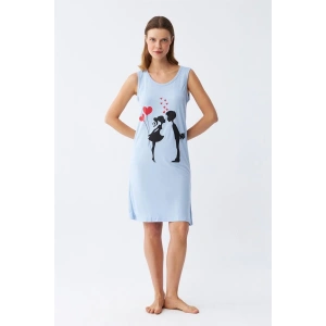 Kadın Kalın Askılı Penye Diz Üstü Mavi Gecelik