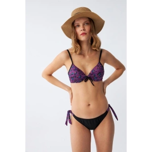 Kadın Yandan Bağlamalı Yarım Destekli Fiyonklu Alt Üst Bikini Takım Mor