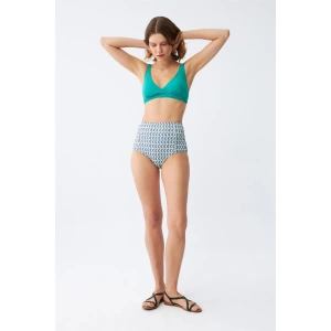 Kadın Yeşil Pedli Geometrik Desenli Yüksek Bel Bikini Takımı