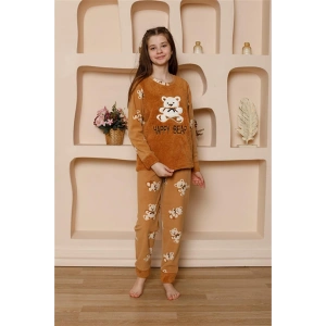 Kız Çocuk WelSoft Polar Pijama Takımı Sütlü Kahve