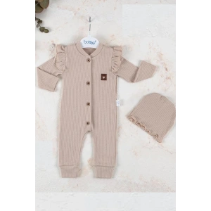 Lenaca Boydan Düğmeli Şapkalı % 100 Pamuk Kız Bebek Tulumu