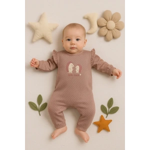 Lenaca Kirpi Nakışlı % 100 Pamuk Kız Bebek Tulum