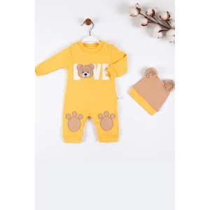 Lenaca Love Bear Nakışlı % 100 Pamuk Erkek Bebek Tulumu