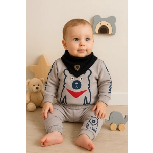 Lenaca Oynar Gözlü Fularlı 3lü Erkek Bebek Takımı