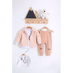 Lenaca Peluş Hırkalı 3 Lü Kız Bebek Takım
