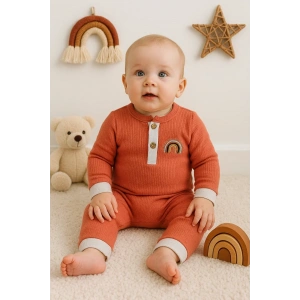 Lenaca Waffle Gökkuşağı Nakışlı Erkek Bebek Tulumu