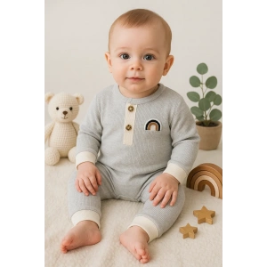 Lenaca Waffle Gökkuşağı Nakışlı Erkek Bebek Tulumu