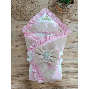 Lenaca Yenidoğan Grand Lüks Kelebek Ağır Güpür İşlemeli Şapkalı Bebek Battaniyesi Kundak