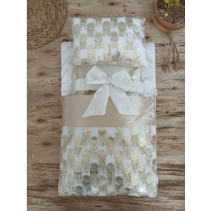 Lenaca Yenidoğan İzmir İncisi Tül İşlemeli Pamuklu Fiyonklu Kundaklı Lüks 3lü Alt Açma Seti