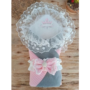 Lenaca Yenidoğan Teri Cotton Taç Nakışlı Prizma Taş Kundak Bebek Battaniyesi