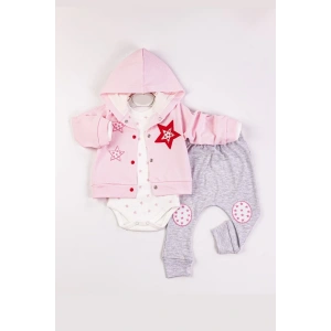 Lenaca Yıldız Nakışlı Kapişonlu Kız Bebek Takımı