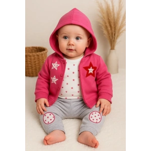 Lenaca Yıldız Nakışlı Kapişonlu Kız Bebek Takımı