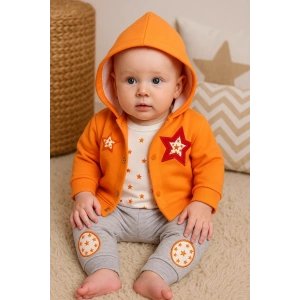 Lenaca Yıldız Nakışlı Kapişonlu Kız Bebek Takımı