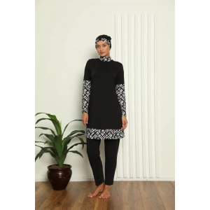 Tam Tesettür Dijital Desenli Mayo Siyah