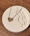 Gold Silver Taşlı Kalp Kolye