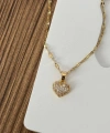 Minik Taşlı Gold Kalp Kolye
