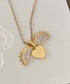 Açılan Güneş Kalpli Gold Kolye