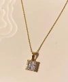 Kare Gold Taşlı Kolye