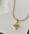 Dörtgen Mavi Taşlı Kolye