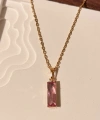 Pembe Dikdörtgen Taşlı Kolye