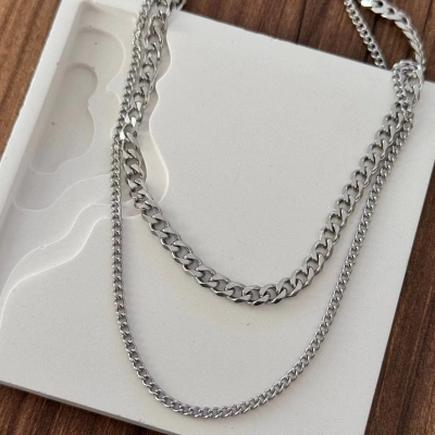 İkili Zincir Kolye Silver