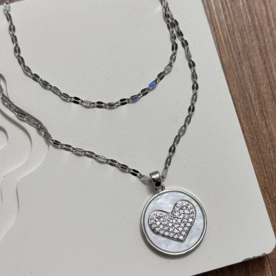 Kalpli İkili Kolye Silver