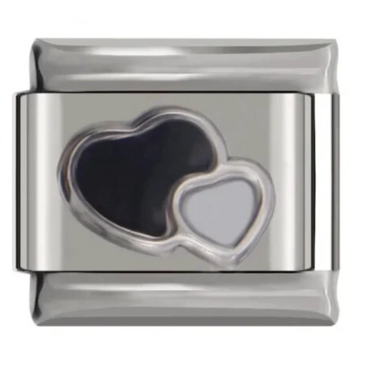 Siyah Beyaz Kalp - İtalyan Charm