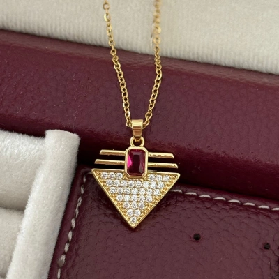 Geometrik Mor Taşlı Kolye