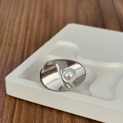 Yassı İnci Yüzük - Ayarlanabilir