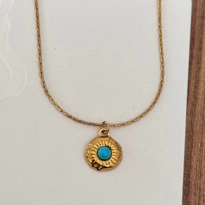 Yuvarlak Mavi Boncuk Kolye