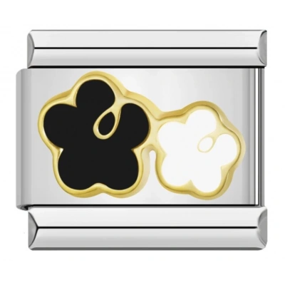 Siyah Beyaz Çiçek - 149 - İtalyan Bileklik Charmı