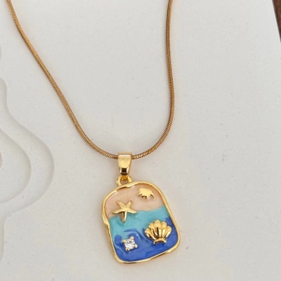 Sahil Temalı Plaka Kolye