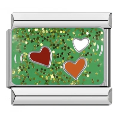 Yeşil Tema Parıltılı Kalp - 180 - İtalyan Bileklik Charmı