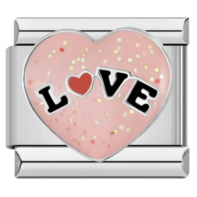 Love Yazılı Kalp Pembe - 19 - İtalyan Charm