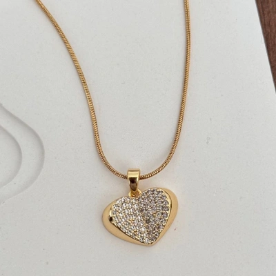 Minimal Taşlı Kalp Kolye