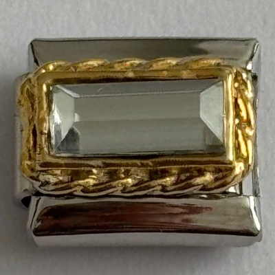 Beyaz Dikdörtgen Taş - İtalyan Bileklik Charmı