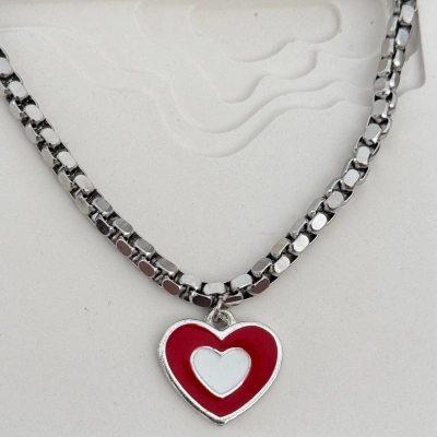 Kalın Zincirli Kalp Kolye