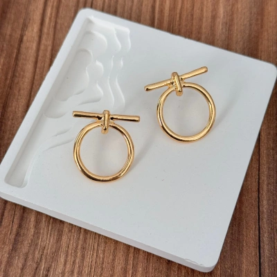 Gold Halka Çizgi Küpe