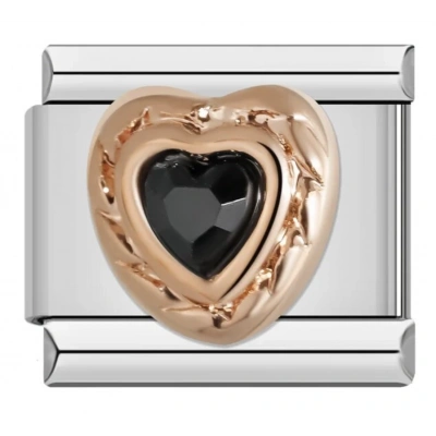 Siyah Taşlı Kalp - 150 - İtalyan Bileklik Charmı