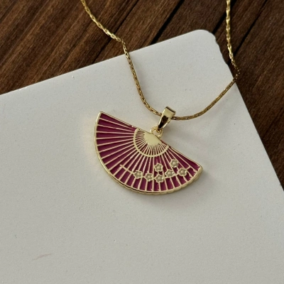 Fuşya Yelpaze Kolye